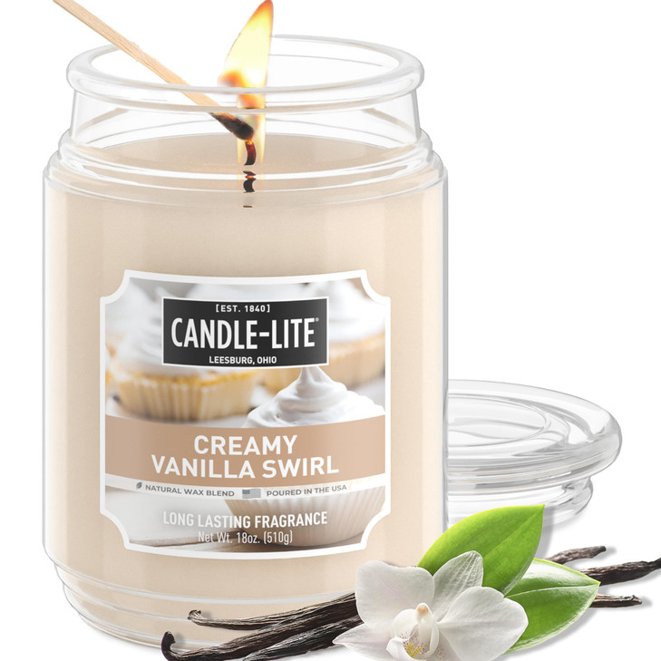 Candle-lite Fall Scented Candles, Creamy Vanilla Swirl, 18 oz Jar, Proudly Poured in The USA, Aromatherapy Candle, Single-Wick with 110 Hours of Burn