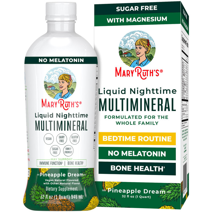 MaryRuth Organics Liquid Nighttime Multimineral | NO Melatonin | Magnesium Citrate | Calcium | Zinc | Vitamin D3| Available in 4 Flavors | Vegan | Su
