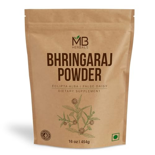 MB Herbals Pure Bhringraj Powder 1 Pound | 16 oz / 454 Gram | 100% Pure Bhringaraj Powder | Diet Supplement Eclipta alba for Hair Care | No Preservat