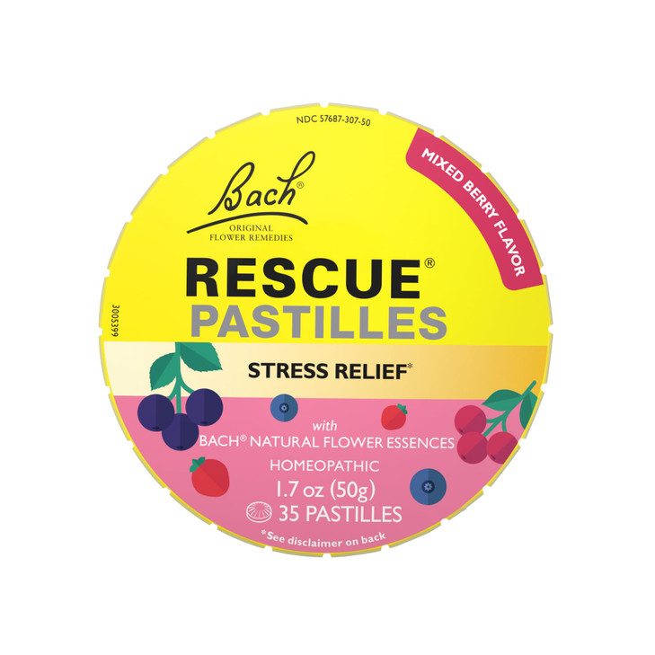 RESCUE Bach PASTILLES, Mixed Berry Flavor, Stress Relief Lozenges, Homeopathic, Flower Essences, 35 Count