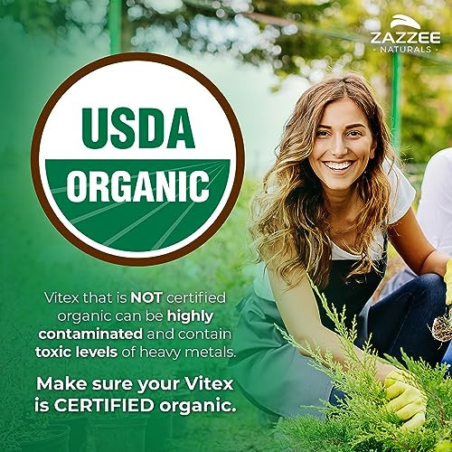 Zazzee USDA Organic Vitex, 500 mg Strength, 120 Vegan Capsules, 4 Month Supply, Kosher, Standardized and Concentrated 4X Extract, Whole USDA Certifie