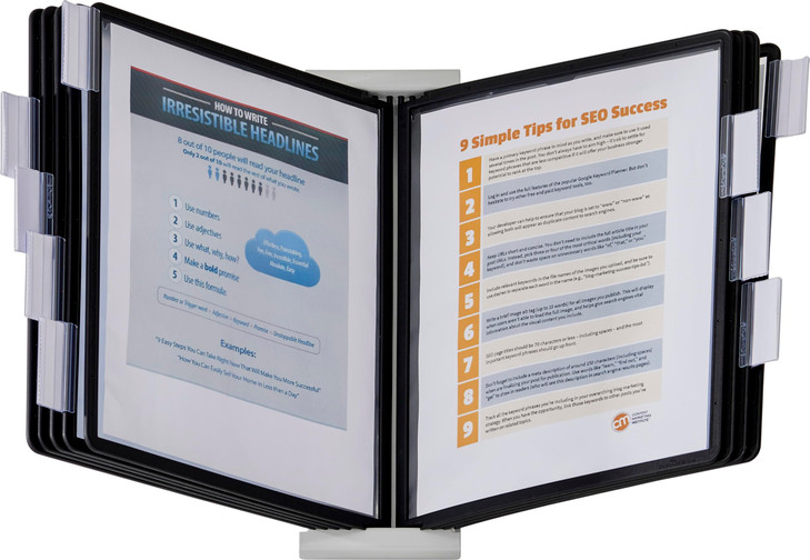 Durable Instaview20 Pocket Expandable Desktop Reference System - Letter Size 10 Double-Sided Panels - Black Color Borders