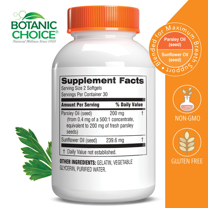 Botanic Choice Parsley Seed Oil-for Bad Breath from Odor-Causing Foods-Odor Neutralizer from Within-Breath Freshener gels-60 Softgels