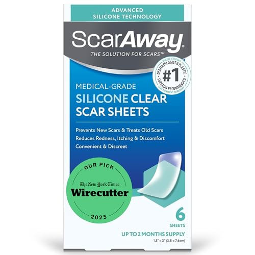 ScarAway Advanced Clear Silicone Scar Sheets, Medical Grade Silicone Strips (1.5" x 3") Scar Treatment and Prevention for Surgical, Burn, Body, Hyper