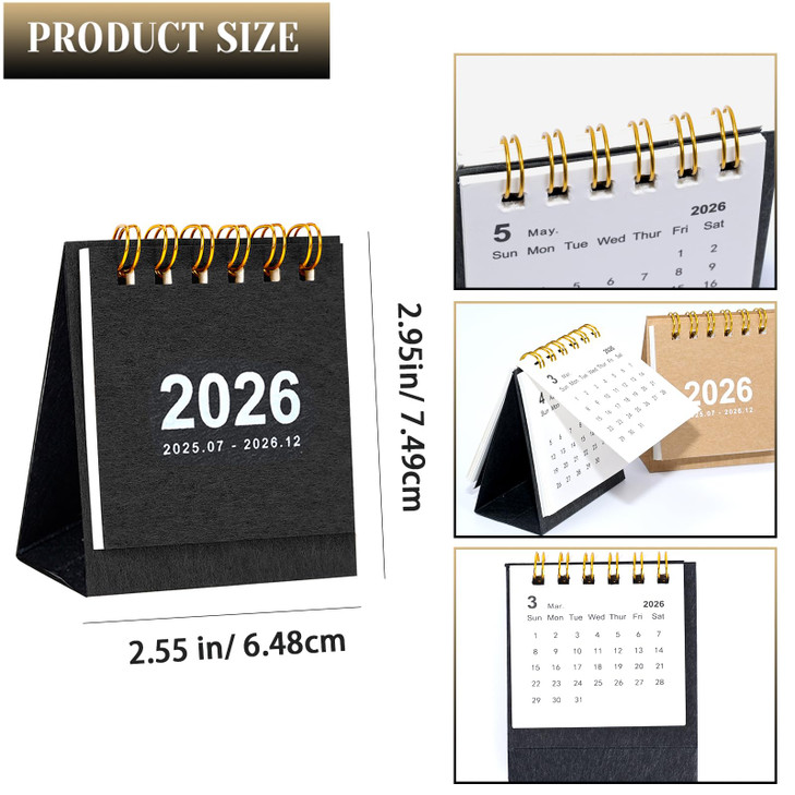 2Packs Mini Desk Calendar 2025-2026, Small Standing Flip Desk Calendar 2026, July 2025 until Dec 2026 Monthly Desktop Calendar for Daily Schedule Sch