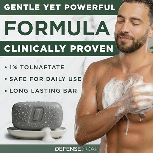 Defense Antifungal Bar Soap | Jock Itch, Ringworm, Athlete's Foot, Skin Fungus | Medicated Anti Fungal Treatment (One Bar with Snap-Tight Case)