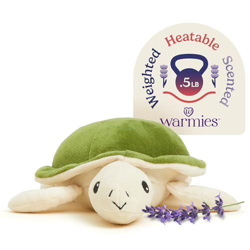 warmies Junior Microwavable & Weighted Stuffed Animals, Turtle - Heated Stuffed Animal Plushie for Warmth & Comfort - Cute Soft Plush Toys for Adults