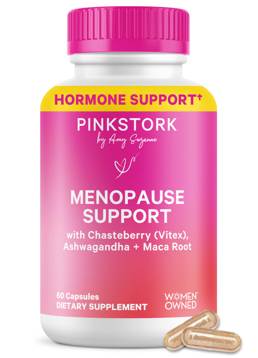 Pink Stork Menopause Support for Women - Hot Flash, Mood, Sleep, Weight, Cortisol & Hormonal Balance - Vegan, Estrogen-Free Perimenopause Relief - As