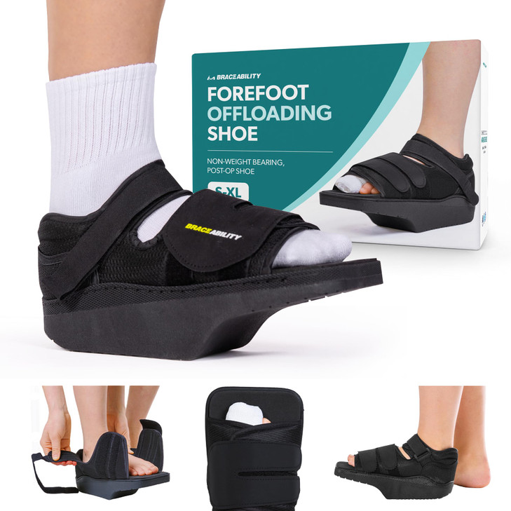 BraceAbility Forefoot Offloading Post-Op Shoe - Non-Weight Bearing Medical Wedge Boot for Diabetic Foot Ulcer, Metatarsal Fracture, Broken Toe, Bunio