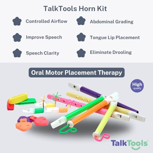 TalkTools Horn Kit | Oral Motor Placement Therapy | Improve Speech, Tongue Lip Placement | Reduce or Eliminate Drooling | Abdominal Grading | Control