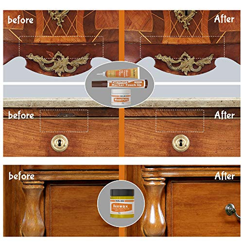 REALINN Wood Furniture Repair Kit- Set of 28 - Touch Up Markers, Fillers with Wood Putty - Repair Scratch, Cracks, Hole, Discoloration for Wooden Doo