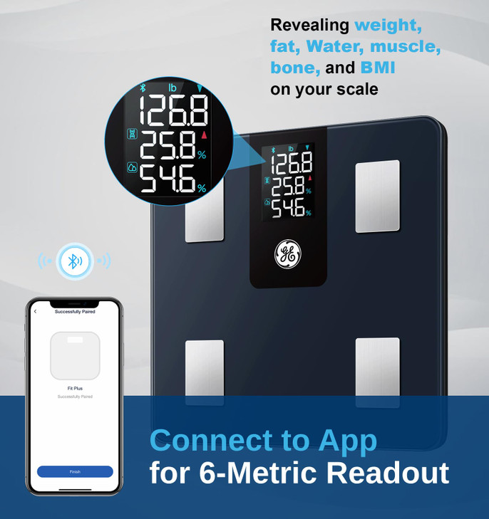 GE Smart Scale for Body Weight BMI Fat Muscle Mass with 14 Body Composition Metrics & All-in-one LCD Display, Digital Bathroom Weight Scales Bluetoot