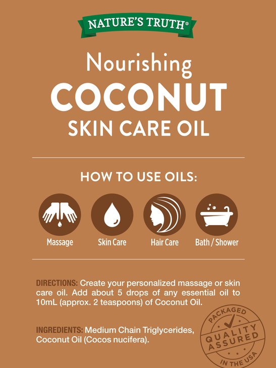 Nature's Truth Coconut Oil for Skin | 4 Oz | Unscented Liquid Oil | Paraben Free