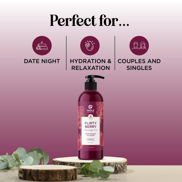 Berry Sensual Massage Oil for Couples - Fun and Fruity Full Body Massage Oil for Date Night with Smooth Gliding Coconut and Sweet Almond Oil with Tem