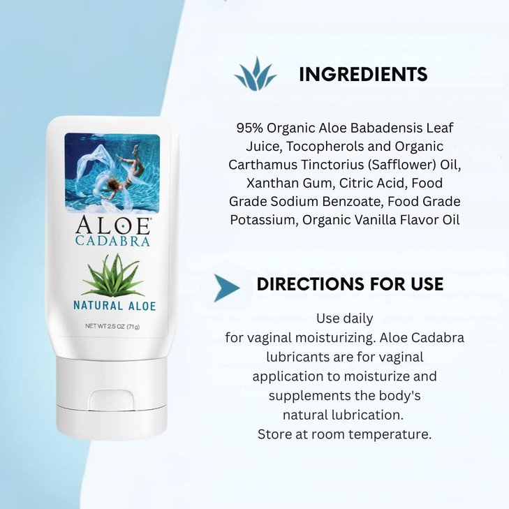 Aloe Cadabra Natural Water Based Personal Lubricant and Vaginal Moisturizer, Organic Aloe Lube for Men, Women and Couples, Non-Staining, pH Balanced