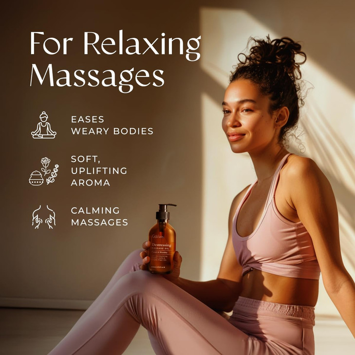 Gya Labs Destressing Massage Oil - 6.76 Fl Oz - Non-Greasy Formula for Sore Muscles, Deep Relaxation & All Skin Types - Suitable for Men & Women