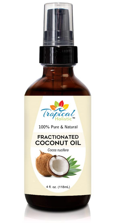 Tropical Holistic Fractionated Coconut Oil 4 oz - 100% Pure Organic Cold Pressed Unscented Liquid Coconut Oil for Skin, Hair, Nails, Massage, Carrier