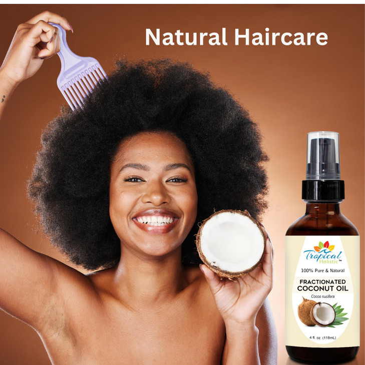 Tropical Holistic Fractionated Coconut Oil 4 oz - 100% Pure Organic Cold Pressed Unscented Liquid Coconut Oil for Skin, Hair, Nails, Massage, Carrier