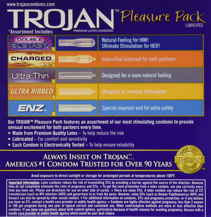 Trojan Pleasure Pack Lubricated Condoms Variety Pack (80 Condoms)