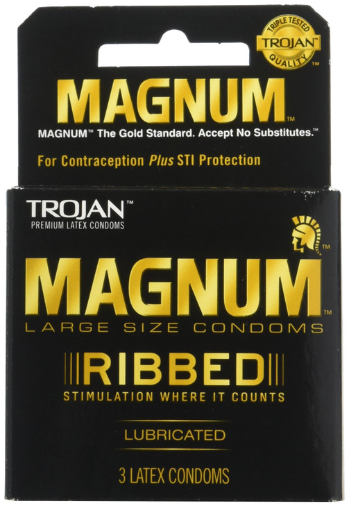 Trojan Magnum Ribbed Condoms, Unscented, 3 Count