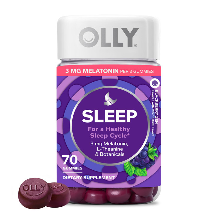 OLLY Sleep Gummy, 3 mg Melatonin, L-Theanine, Chamomile, Lemon Balm, Sleep Aid, Blackberry - 70 Count
