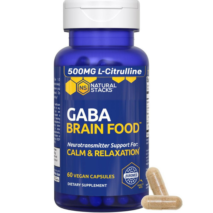 GABA Brain Food - GABA Supplement with L-Citrulline & Grape Seed Extract - Supports Calm & Relaxation - Nighttime Sleep Aid - Supports Production of