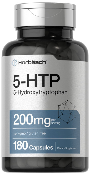 Horbäach 5HTP 200mg Supplement | 180 Capsules | 5 Hydroxytryptophan | Griffonia Simplicifolia | Extra Strength | Non-GMO, Gluten Free