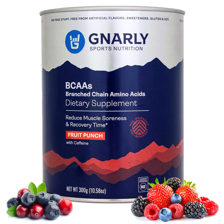 Gnarly Nutrition BCAA Powder, Fruit Punch  Pre-Workout BCAAS Amino Acids  NSF Sport Certified  Supplement to Support and Rebuild Muscle  Fruit Pu