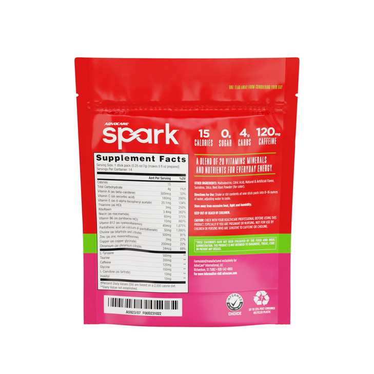 AdvoCare Spark - Energy Drink Mix - Vitamin & Amino Acid Supplement - Supports Energy & Focus* - Portable Immune Support* - Sugar-Free - Strawberry,