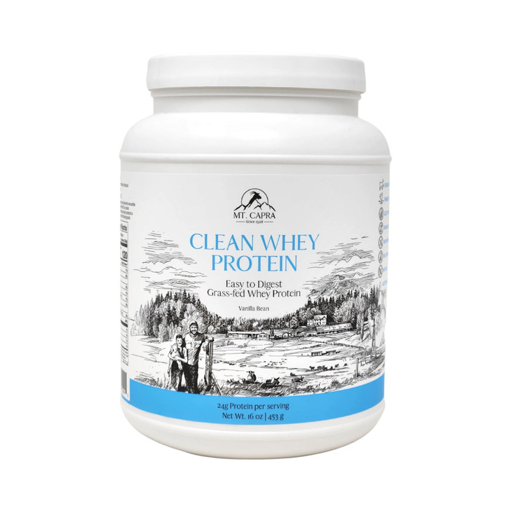 Mt. Capra Clean Whey Protein | Grass-Fed Undenatured Goat Whey Protein Powder | 24 g Protein Per Serving, All Natural, Non-GMO, High in Branch Chain