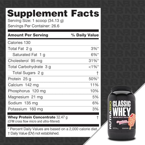 NutraBio Classic Whey Protein Powder Supplement - 25g of Protein Per Scoop - Full-Spectrum Amino Acid Profile with No Fillers, Artificial Colors, or