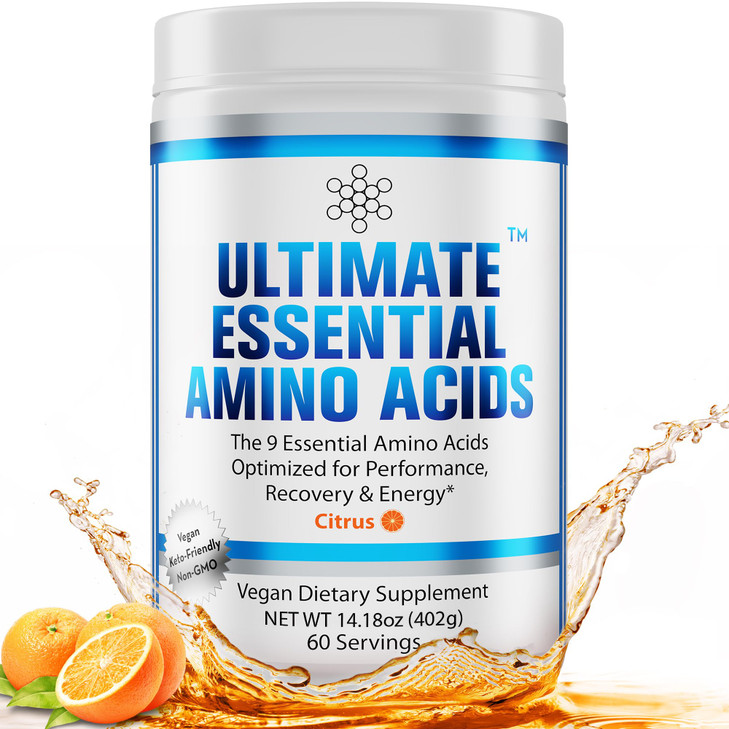 Ultimate 100% Essential Amino Acids Powder [Citrus Flavor, 60 (5g) Servings] BCAA Plus L-Lysine, L-Threonine, L-Phenylalanine, L-Methionine, L-Histid