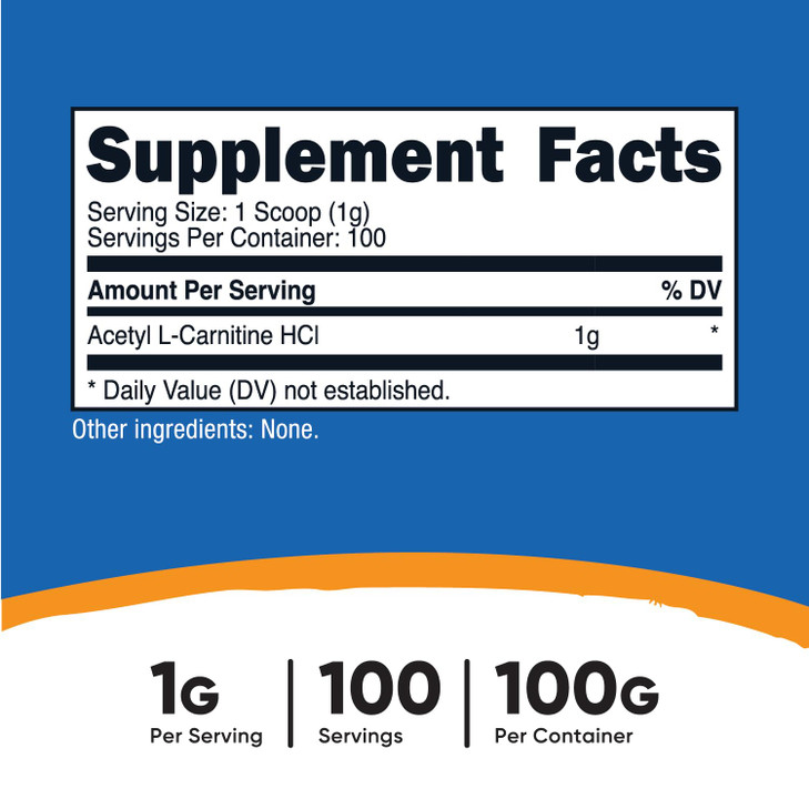 Nutricost Acetyl L-Carnitine HCI (ALCAR) 100 Grams per Container - 1G Per Serving - Non-GMO, Gluten Free, Unflavored