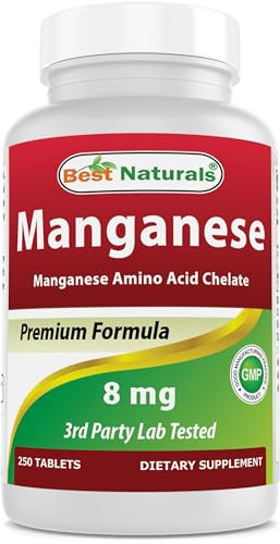 Best Naturals Manganese (Manganese Amino Acid Chelate) 8 mg- 250 Tablets