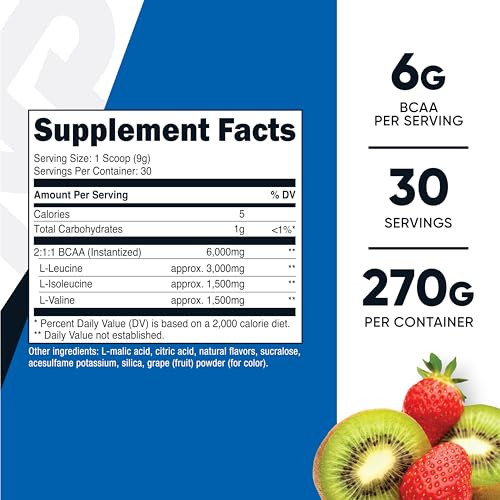 Nutricost BCAA Powder (Strawberry Kiwi, 30 Servings) - Optimal 2:1:1 Ratio