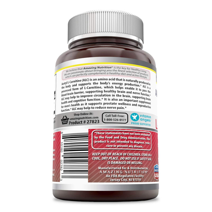 Amazing Formulas Acetyl L-Carnitine Hcl Veggie Dietary Supplement - 500 Mg, Veggie Capsules (Non GMO,Gluten Free) Per Bottle - Promotes Energy Produc