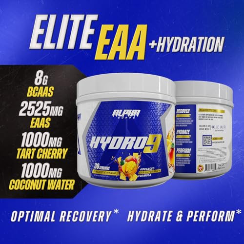 Alpha Supps Hydro 9 Aminos | EAA + Hydration Formula | Essential Amino Acids EAAs Powder with BCAAs & Electrolytes 30 Servings - Pineapple Mango