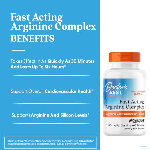 Doctors BEST Fast Acting Arginine Complex, Supports Cardiovascular Health, Non-GMO, Gluten Free, Soy Free, Vegan 60 Tablets