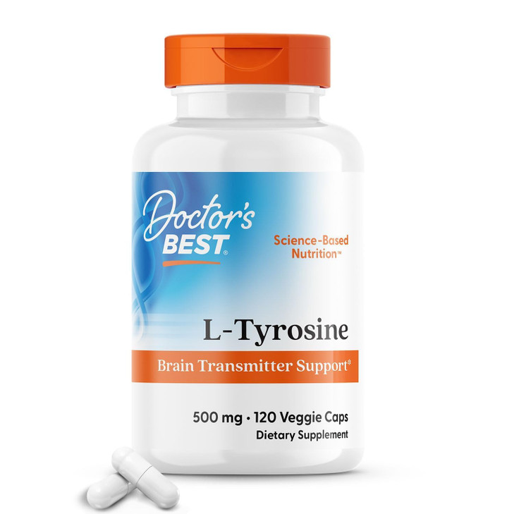 Doctors Best L-Tyrosine, 500 mg, Brain Transmitter Support, Non-GMO, Gluten Free 120 Veggie Caps