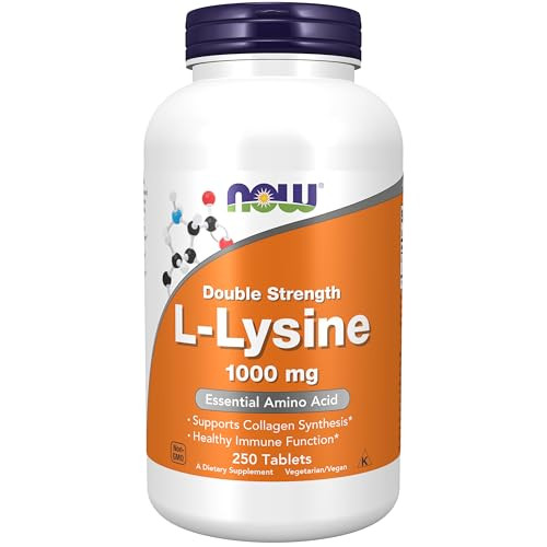 NOW Foods Supplements, L-Lysine (L-Lysine Hydrochloride) 1,000 mg, Double Strength, Amino Acid, 250 Tablets