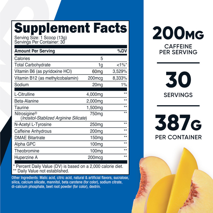 Nutricost Pre-Workout Complex Powder (30 Servings, Peach Mango) - Pre-Workout Supplement with Beta-Alanine, Taurine & Amino Acids