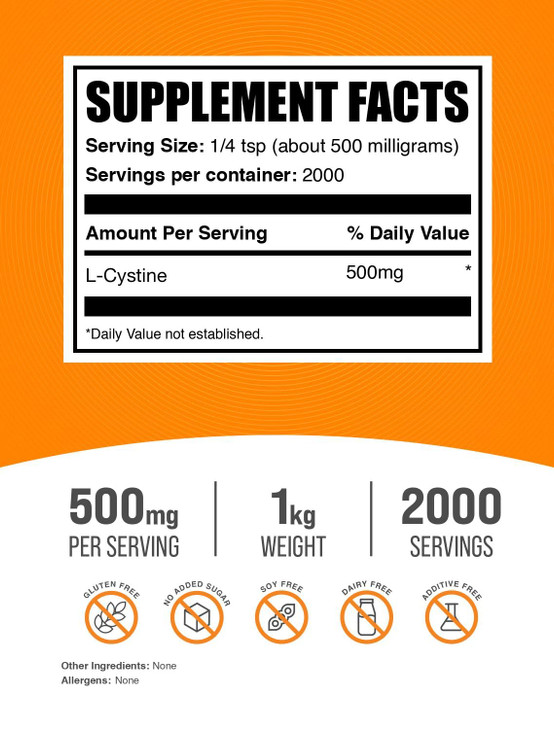 BulkSupplements.com L-Cystine Powder - L-Cystine 500mg, L-Cystine Supplement, Amino Acid Supplement - for Immune Support, Gluten Free, 500mg per Serv