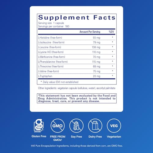 Pure Encapsulations Essential Amino Acids - Muscle Recovery Support & Health* - with Leucine, Threonine & Tryptophan - 180 Capsules