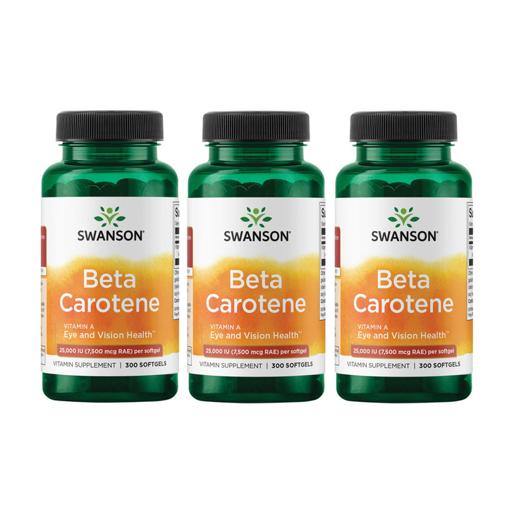 Swanson Beta-Carotene Vitamin A 25000 IU Skin Eye Immune System Health Antioxidant Support 7500 mcg 300 Softgels Count (3 Pack)