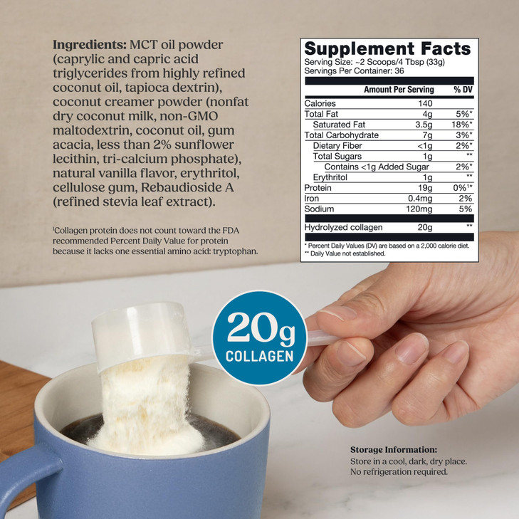 Bulletproof Vanilla Collagen Protein Powder with MCT Oil, 19g Protein, 42.3 Oz, Value Size, Collagen Peptides and Amino Acids for Healthy Skin, Bones