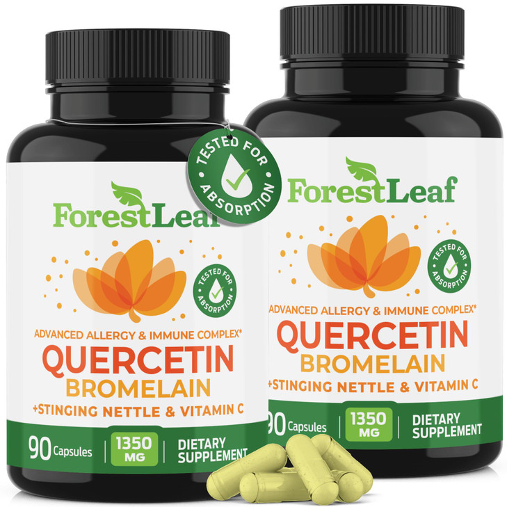 ForestLeaf Quercetin with Bromelain - 1350mg Blend with Vitamin C & Stinging Nettle, Advanced Quercetin 500mg Supplement, Non-GMO Gluten Free, Natura