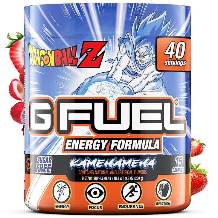 G Fuel Dragon Ball Z Energy Drink Powder, Pre Workout Caffeine Mix for Gaming, Sugar Free Focus Amino, Vitamin + Antioxidants, 9.8oz (Strawberry Lych