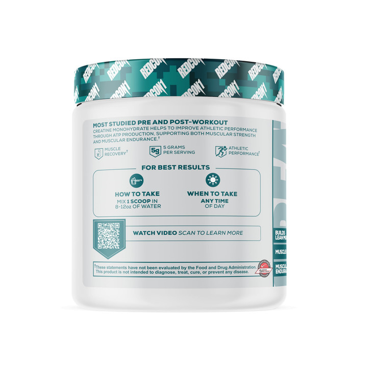 REDCON1 Creatine Monohydrate - Keto Friendly + Vegan Pre & Post Workout Supplement - Creatine Powder to Support Recovery & Athletic Performance (60 S