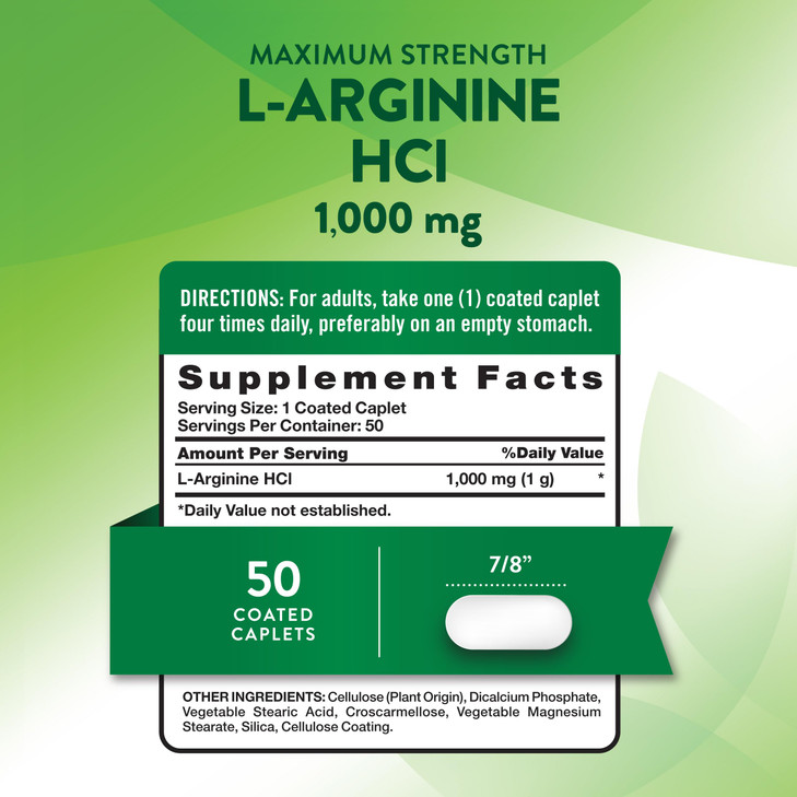 Nature's Truth L-Arginine HCL 1000mg | 50 Caplets | Essential Amino Acid Supplement | Vegan, Non-GMO & Gluten Free Supplement