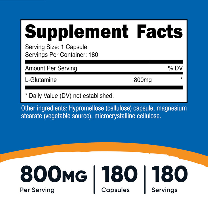 Nutricost L-Glutamine 800mg, 180 Capsules - Gluten Free, Non-GMO